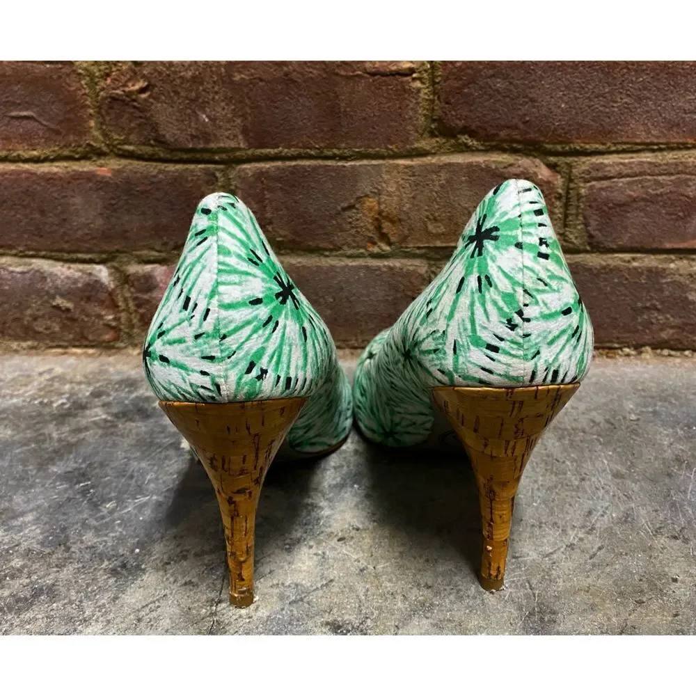Jessica Simpson JP Oscar Green Multi Fabric Cork Heel Pump Size 9